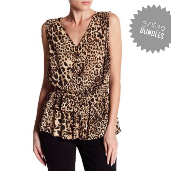 Pleione Sleeveless animal print peplum Top Small - Picture 4 of 7